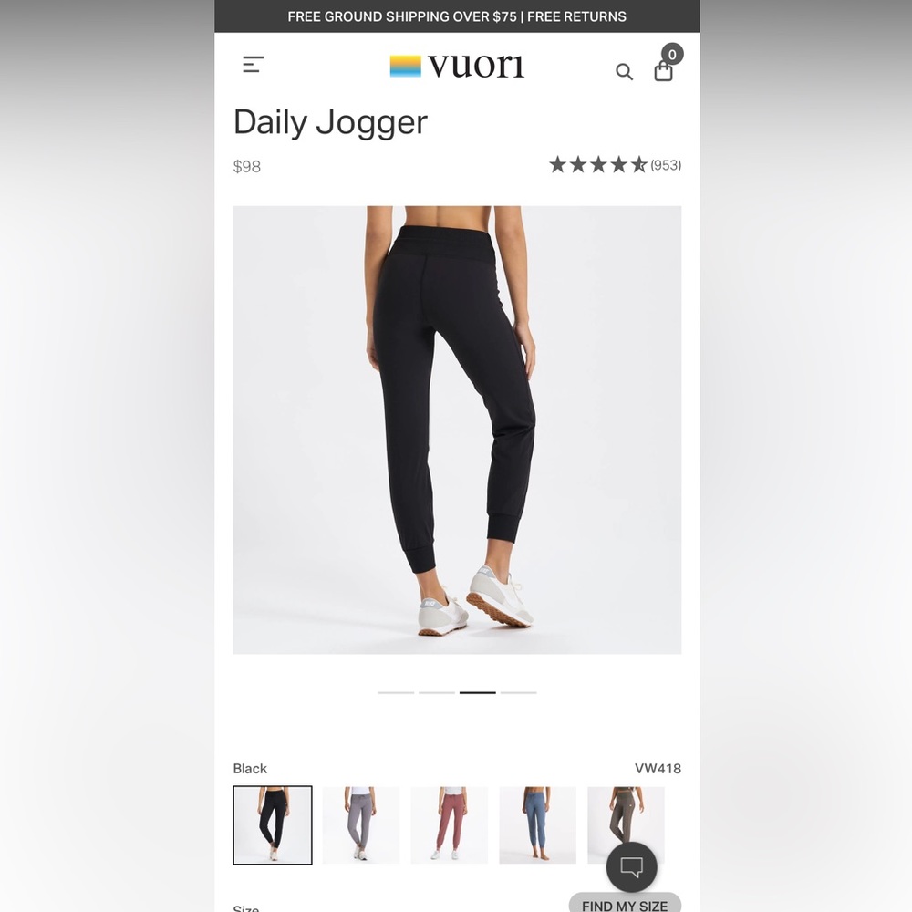 NWT Vuori Women’s Daily Jogger, Black, XS